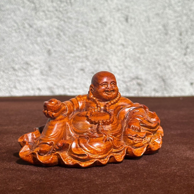 黑檀木雕刻元宝弥勒佛和气生财大肚佛桌面摆件车载装饰木质工艺品 - 图2