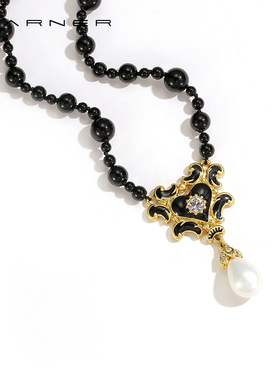 Joseph Warner中古毛衣链吊坠项链高端珐琅小众高级感黑曜珍珠链