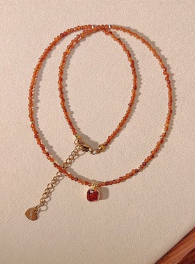 橙色切面石榴石方形红色锆石吊坠