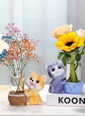 热销可爱创意小兔子玻璃试管花瓶家居好物客厅办公室桌面工位装饰