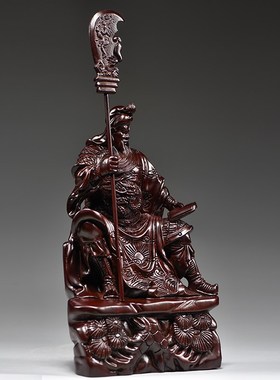 热销黑檀木雕关公摆件实木雕刻看书关公像夜读春秋武财神立刀关羽