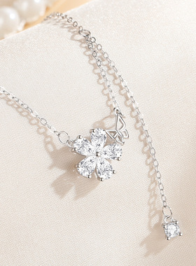 流苏锁骨链花朵小蝴蝶锁骨链S925银项链女时尚韩版百搭少女感雪花