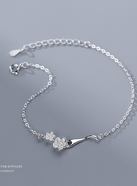 可爱的桃花枝S925银手链花朵手环