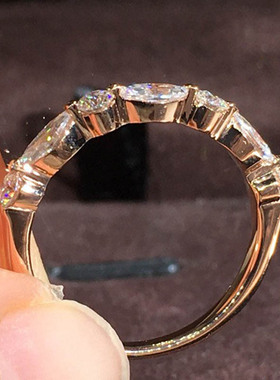 S925银小清新个性女款戒指简约百搭马眼圆钻满钻排戒独特小众设计