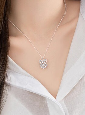 925银蝴蝶结灵动女吊坠锁骨链ins