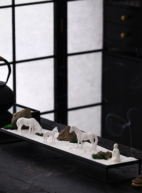 骏马微景观摆件假山水族鱼缸盆景造景装饰品生肖马小动物配件