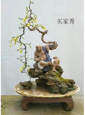 石湾鲁智深陶瓷摆饰倒拔杨柳家居盆景盆栽假山造景水浒传人物装饰