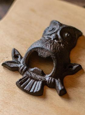 掬涵铁艺啤酒开瓶器猫头鹰铸铁摆件餐馆酒吧饭店墙壁壁挂动物装饰