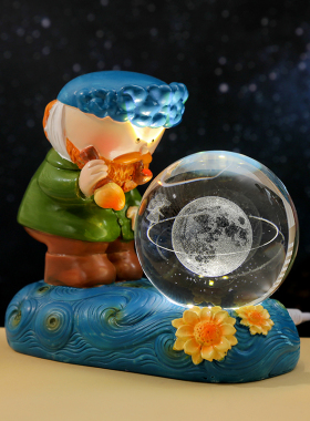 热销梵高星空水晶球小夜灯摆件办公室工位书桌艺术家装饰品送学生