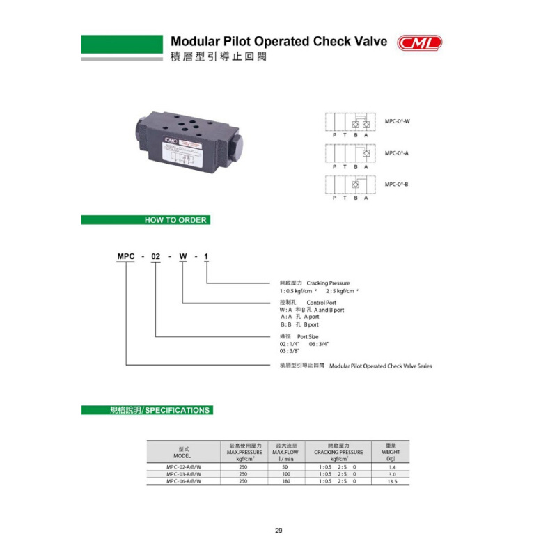 品CML台湾全懋止回阀MPC03A2 MPC03B2  MPC03B1促 - 图0