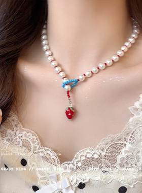 吧唧一口！甜美风草莓珍珠项链