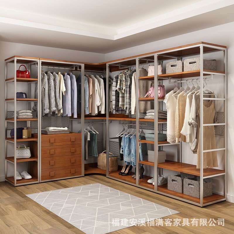 开放式衣柜铁艺挂衣架loft金属衣帽间置物架步入式衣帽架落地卧室 - 图1