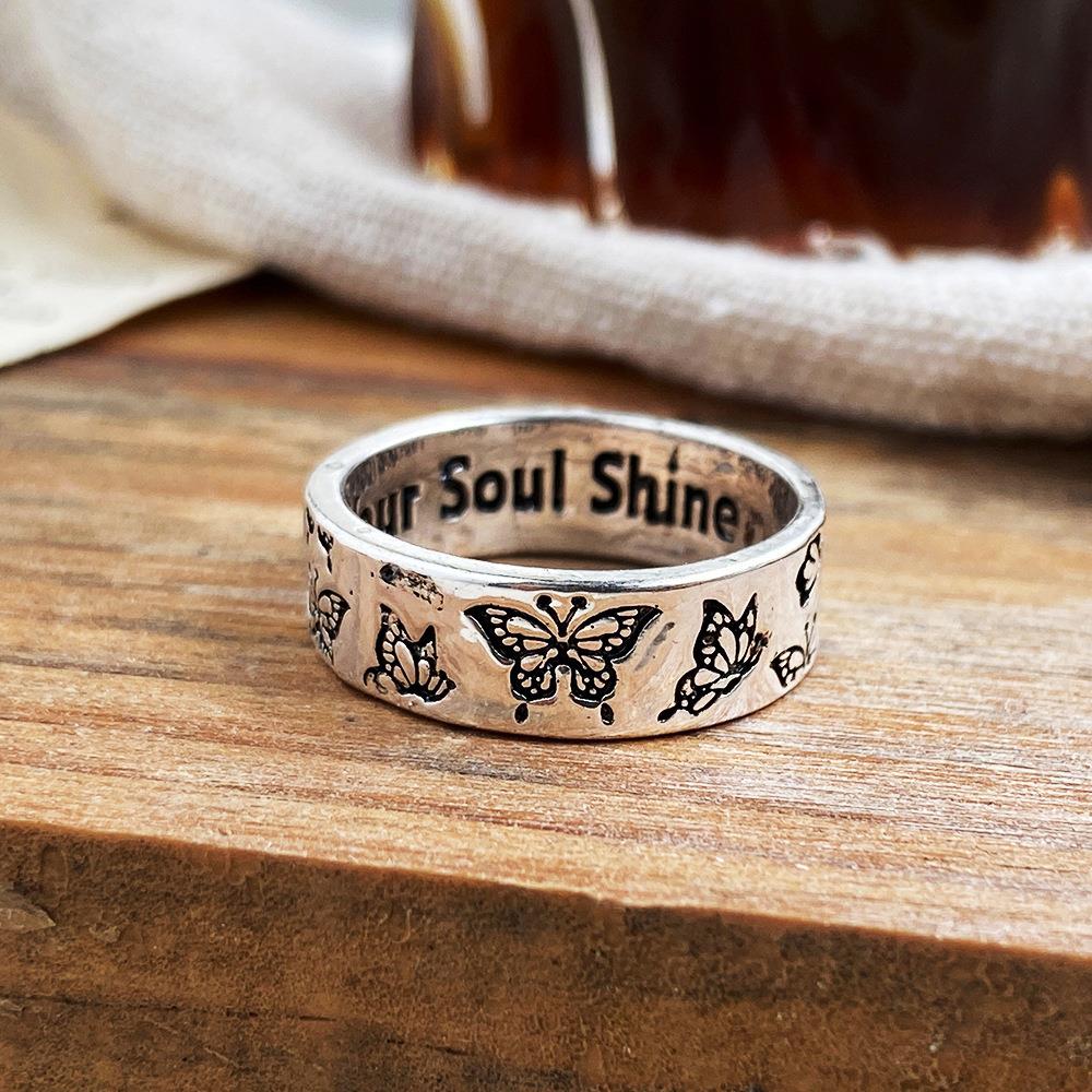 急速发货Vintage Butterfly Ring rings women做旧复古雕刻蝴蝶戒 - 图0