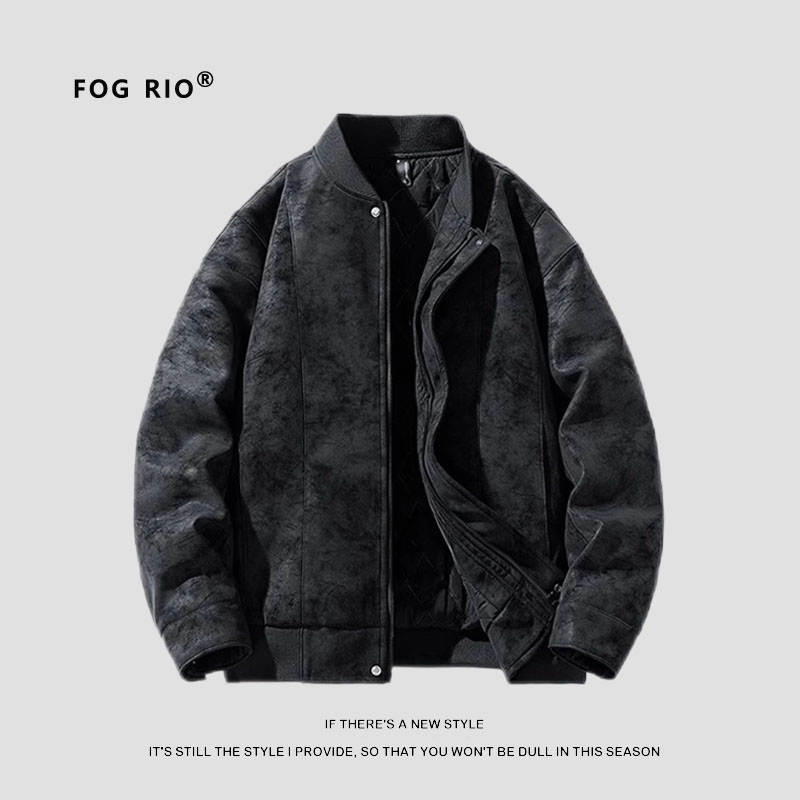 FOG RIO美式复古PU皮外套款休闲春秋冬季潮牌情侣款飞行员夹克