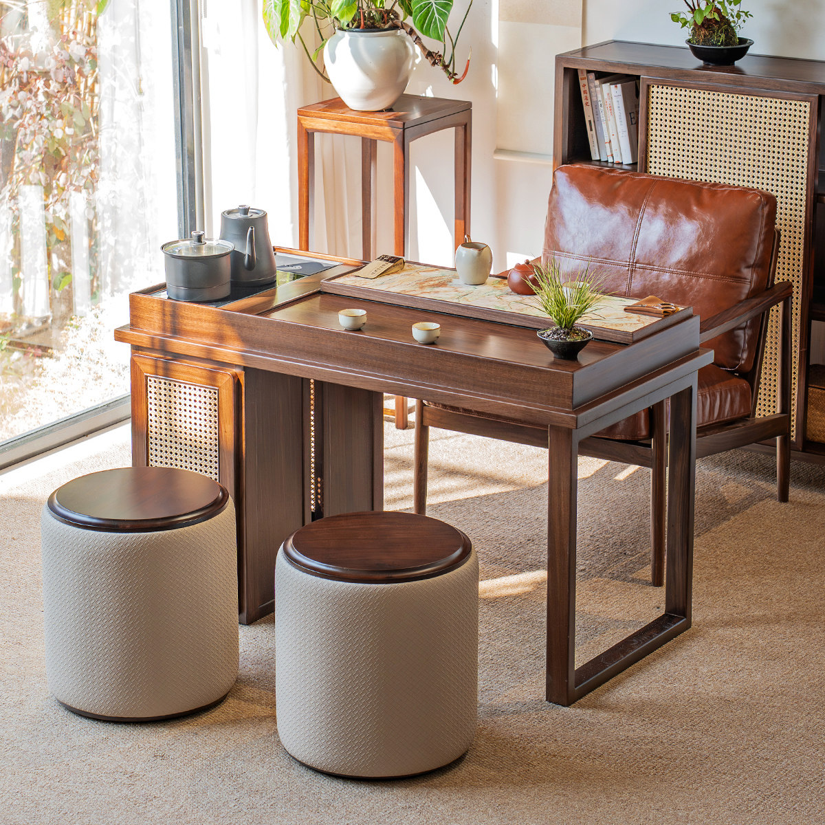 新中式阳台茶桌茶台小户型一体桌高端岩板黑胡桃色禅意泡茶奢石,淘宝优惠券,粉丝福利购,淘宝优惠卷