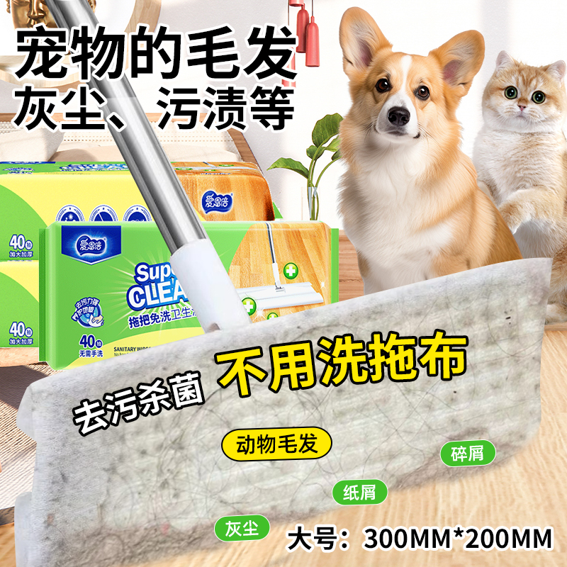 爱恩倍擦地板清洁湿巾除菌拖把纸静电除尘一次性免洗抹布拖地懒人