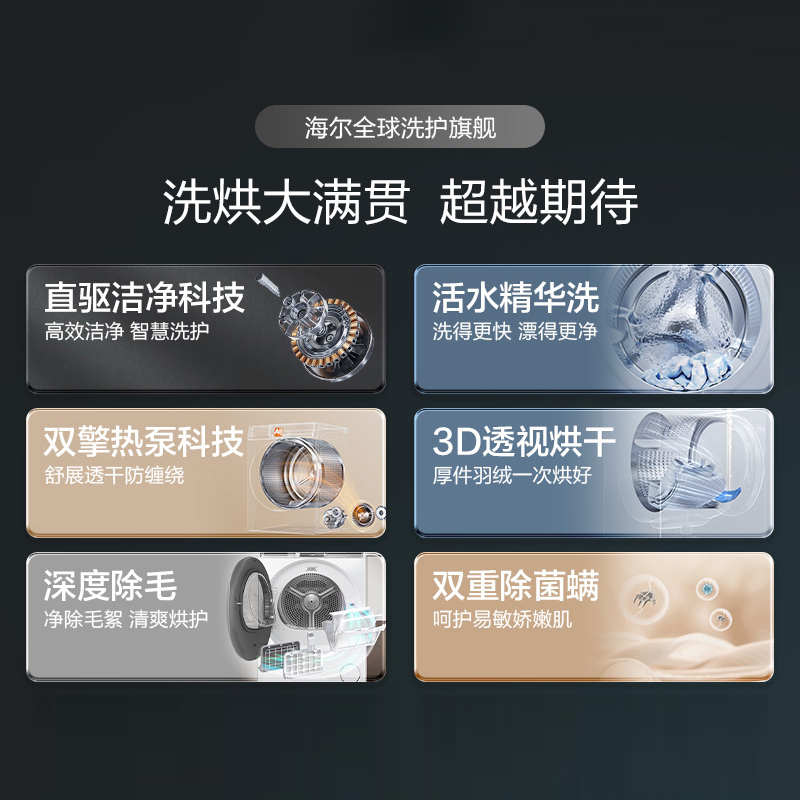【X11】海尔洗烘套装536白精华洗滚筒洗衣机3D双擎热泵烘干机 - 图1