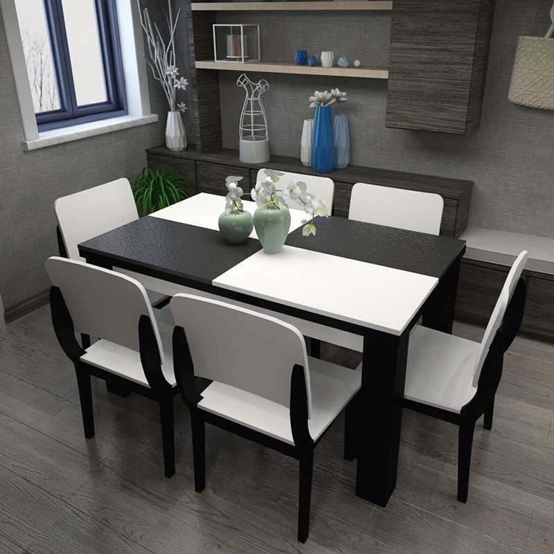 简约北欧火烧石餐桌组合现代家用餐台黑白大理石饭桌天然小户型