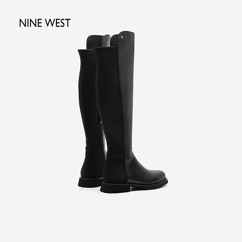 Nine West/玖熙女鞋冬季清仓款平跟长筒靴女圆头羊皮舒适骑士靴子 - 图2