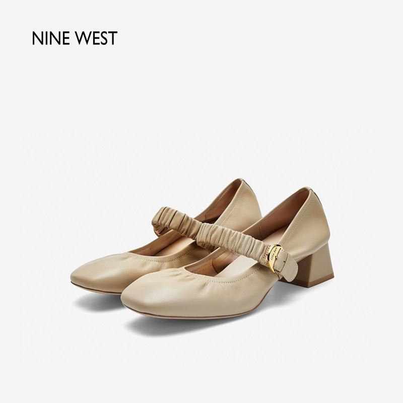 【清仓款】Nine West/玖熙玛丽珍鞋春方头一字扣带粗跟中跟单鞋女,淘宝优惠券,粉丝福利购,淘宝优惠卷