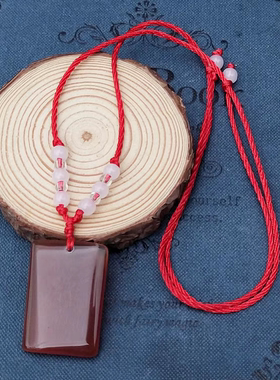 天然红玛瑙方形牌吊坠创意项链定制礼物可刻字刻电话号码图形饰品