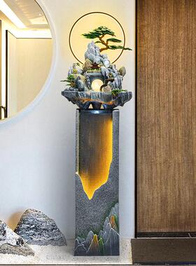 落地流水摆件循环水新中式客厅假山喷泉水景玄关办公室装饰水幕墙