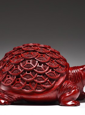 红色木质铜钱龙龟摆件金钱龟木雕八卦灵龟茶桌办公客厅装饰工艺品