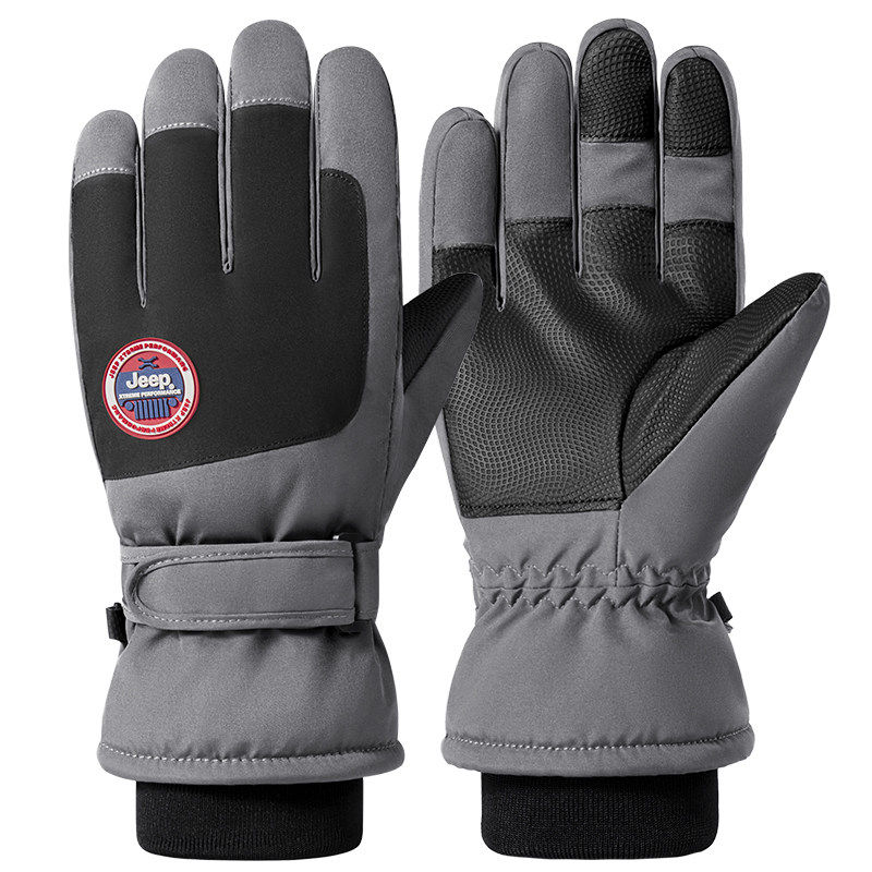 jeep吉普滑雪冬季手套男士骑行防冻加厚保暖可触屏女士棉手套冬款