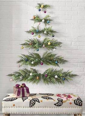 新品圣诞花环美式室内庭院壁挂圣诞装饰家居墙挂仿真松树