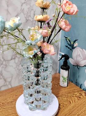 简约水晶花瓶现代花工艺品摆设器摆件插花干花样板房家居客厅桌面