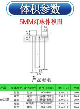 F5MM白发黄平头超高亮有边LED灯珠发光二极管直插透明雾状销