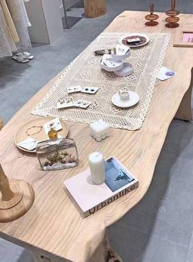 实木板松木整张板原木不规则自然边整板吧台大板茶桌会议桌面板