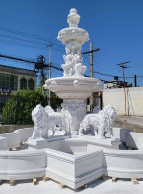 欧式喷泉广场别墅庭院多层汉白玉大理石石雕喷泉景观制作