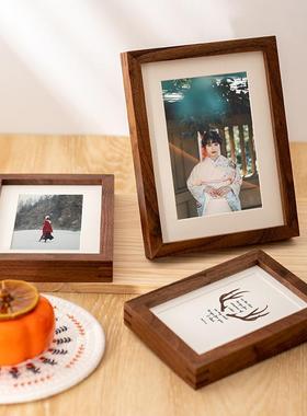 高质感榫卯相框摆台现货678寸胡桃樱桃实木立体画框装裱照片