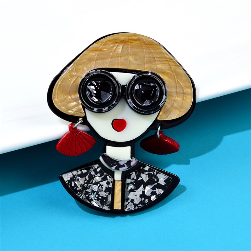 网红CINDY XIANG Acrylic Wear Glasses Modern Girl Brooch Pins - 图2