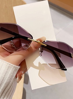 欧洲站新款时尚太阳镜潮牌百搭无框菱形墨镜欧美 ins风个性防晒眼