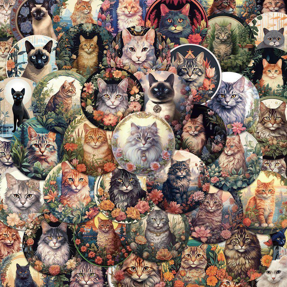 50张小猫印章卡通涂鸦贴纸可爱花圈手机壳笔记本装饰防水贴画diy,淘宝优惠券,粉丝福利购,淘宝优惠卷