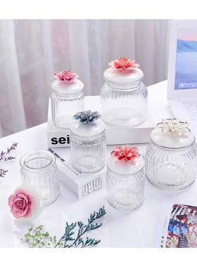 北欧网红陶瓷描金花玻璃密封罐首饰盒创意礼品厨房用品家居储物罐