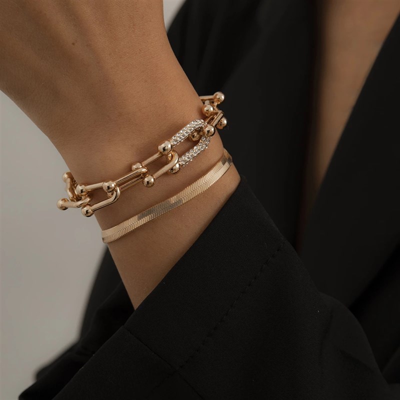 网红Fashion Statement Heavy Metal Bangle Bracelet ndy Gold C - 图0