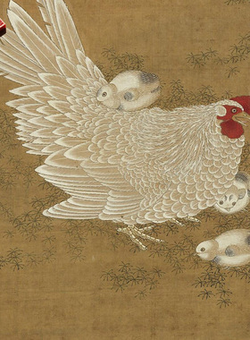 朱瞻基子母鸡图真迹复制品微喷