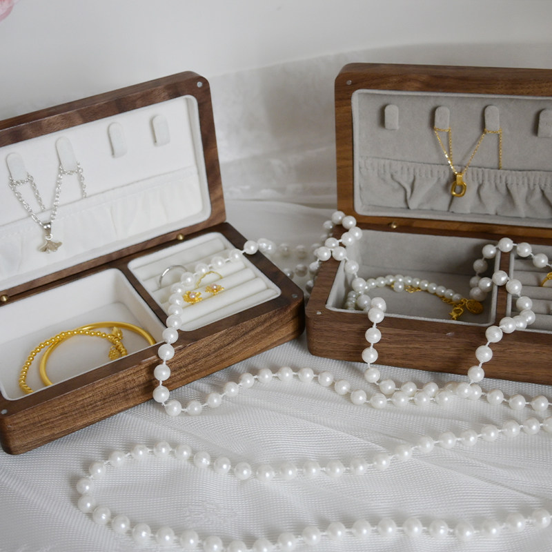 黑胡桃木首饰盒单层三金首饰收纳高档复古木质项链戒指手饰盒便携,淘宝优惠券,粉丝福利购,淘宝优惠卷