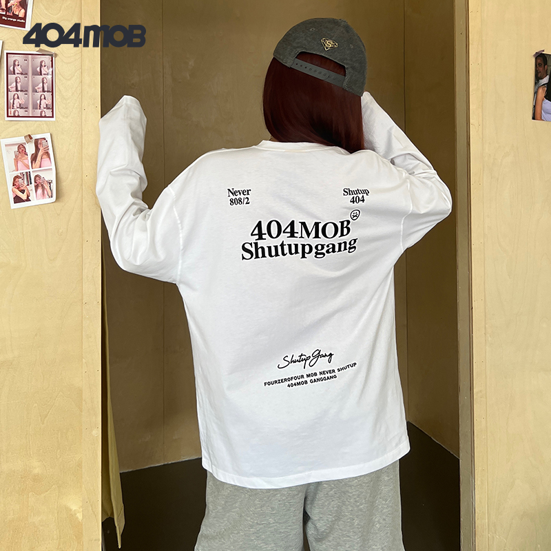 404MOB潮牌字母长袖T恤男女美式宽松重磅春秋情侣纯棉百搭打底衫 - 图1