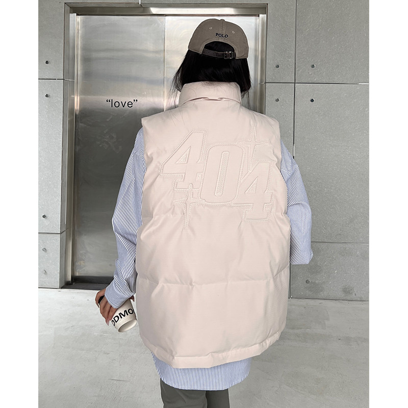 404MOB潮流刺绣立领夹棉羽绒背心马甲男秋冬新款防水厚款保暖外套,淘宝优惠券,粉丝福利购,淘宝优惠卷