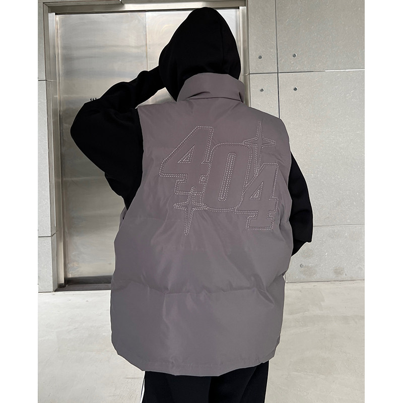 404MOB潮流刺绣立领夹棉羽绒背心马甲男秋冬新款防水厚款保暖外套,淘宝优惠券,粉丝福利购,淘宝优惠卷