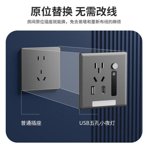 多功能小夜灯床头灯插座带USB快充20W一体新款卧室主卧墙壁地脚灯 - 图1