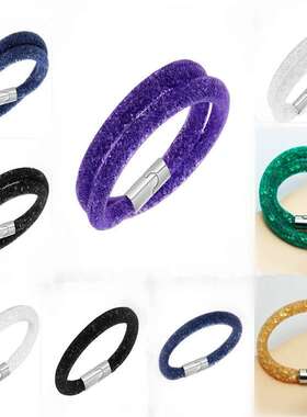 欧美时尚女士双层满钻手环新款单层水晶磁铁扣手链手镯