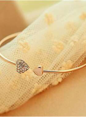 韩版配饰爱心手镯开口满钻桃心手环时尚手链女手饰饰品