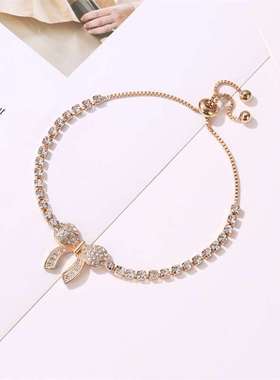 甜美满钻蝴蝶手链时尚水晶调节珠手链气质学生百搭森系手饰品