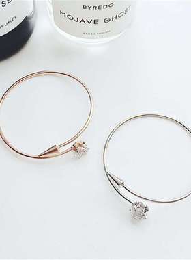 义乌饰品锆石钉子开口手镯个性闪亮女百搭气质手环高级感