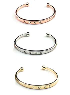 韩版简约LOVE开口手镯金属刻字love手镯人气款